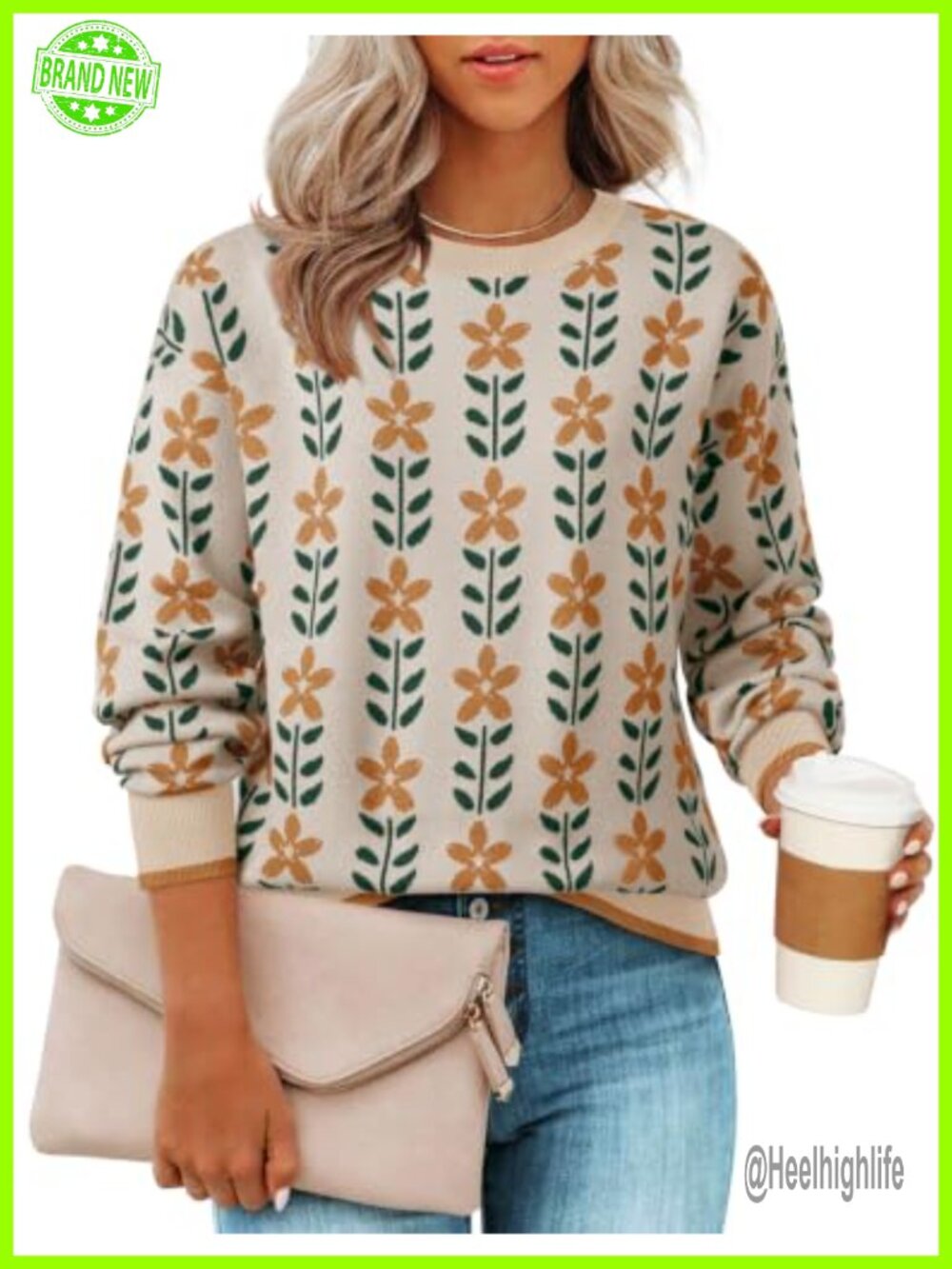 Long Sleeve Crewneck Printed Knitted Sweater